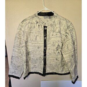 Chico's Embroidered Linen Thailand Fish Longtail Boat Design Jacket Size 3(XL)